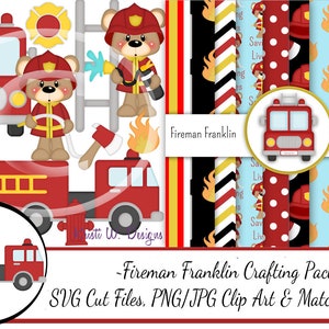 Fireman Franklin Bear Crafting Pack/SVG Cutting Files/Paper Piecing/Clipart/Digital Papers Download/Scrapbook/Card Making/Firefighter SVG