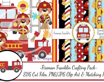 Fireman Franklin Bear Crafting Pack/SVG Cutting Files/Paper Piecing/Clipart/Digital Papers Download/Scrapbook/Card Making/Firefighter SVG