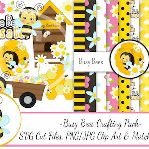 Cute Bees Crafting Pack/SVG Cutting Files/Paper Piecing/Clipart/Digital Papers Download/Scrapbook/Card Making/Cute Bee SVG Files/Spring