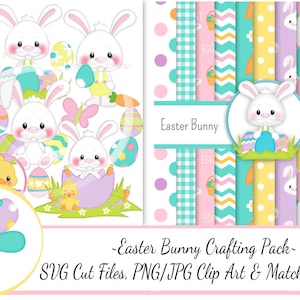 Easter Bunny Crafting Pack / SVG Cutting Files / Paper Piecing / Clipart / Digital Papers Download / Scrapbook / Card Making / Paper Craft / Easter SVG File