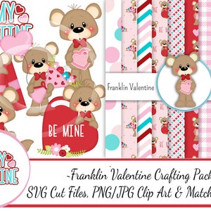 Franklin Bear Be My Valentine Crafting Pack/SVG Cutting Files/Paper Piecing/Clipart/Digital Papers Download/Scrapbook/Card Making/Valentine