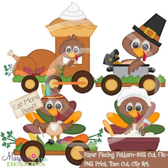 SVG Cut Files Paper Piecing PNG Clip Art Turkey Train Thanksgiving.