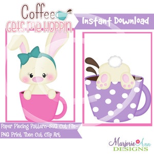 SVG Cut Files/Paper Piecing/PNG Clip Art-Coffee Gets Me Hopping-Instant Download-Print and Cut-Scrapbook Elements-Die Cuts-Card Making