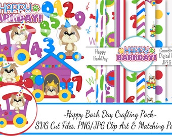 Happy Barkday Dog Birthday Crafting Pack/SVG Cutting Files/Paper Piecing/Clipart/Digital Papers Download/Scrapbook/Card Making/Birthday