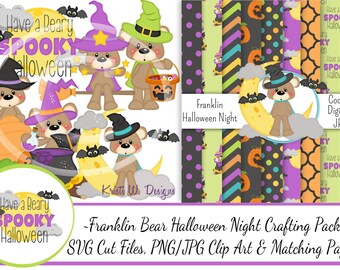 Franklin Bear Halloween Night Crafting Pack/SVG-snijbestanden/Paper Piecing/Clipart/Digital Papers downloaden/scrapbook/kaarten maken