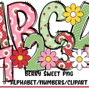 Doodle Letters PNG Alphabet Letters and Numbers Sublimation png Berry Sweet Alphabet Bundle png Alphabet Strawberry Alphabet Png Clipart