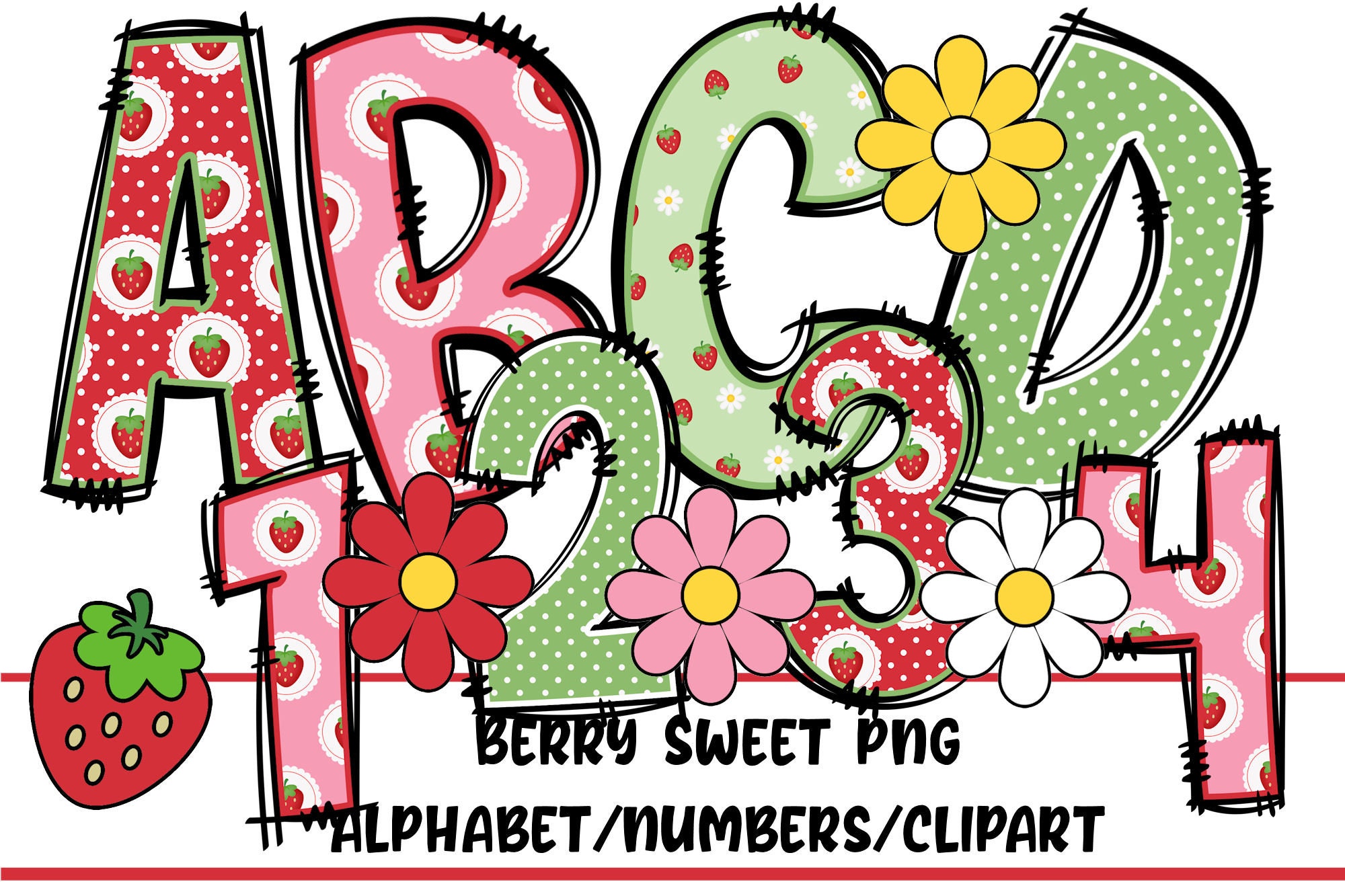 Doodle Letters PNG Alphabet Letters and Numbers Sublimation Png Berry ...