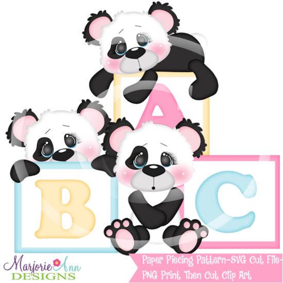 SVG Cut Files/paper Piecing/png Clip Art-abc Pandas-scrapbook Elements ...