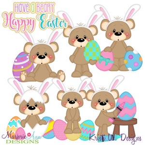 Happy Easter Bears Clip Art-Instant Download-Digital Clipart-easter-cute easter bear-painting easter eggs