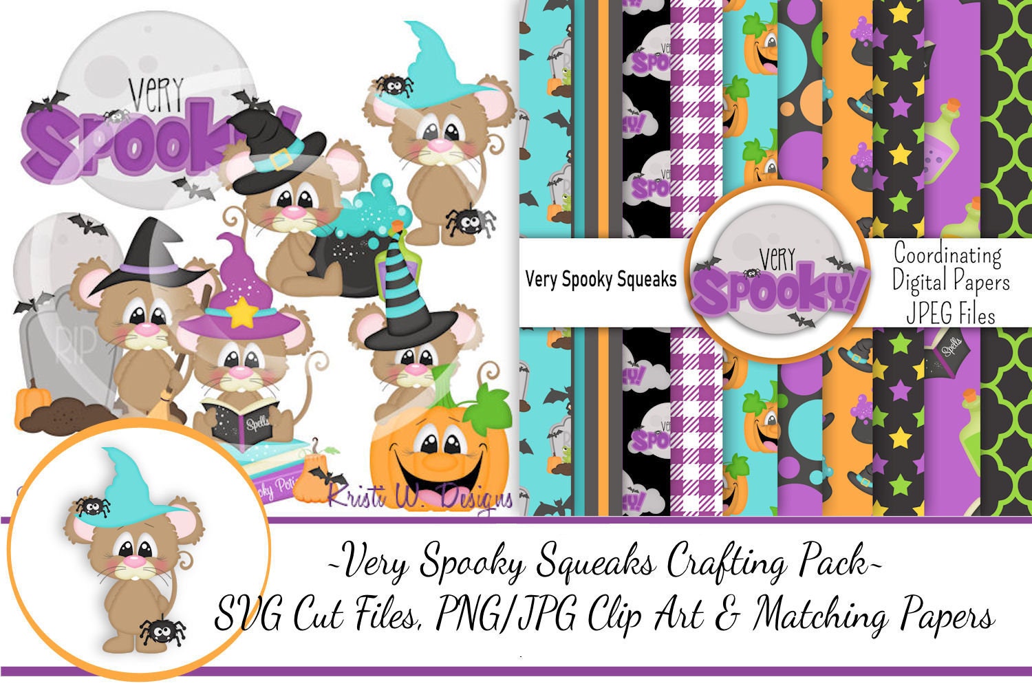 Very Spooky Squeaks Crafting Pack/SVG Cutting Files/Paper Piecing/Clipart/Digital Papers Download/Scrapbook/Card Making/Halloween SVGS