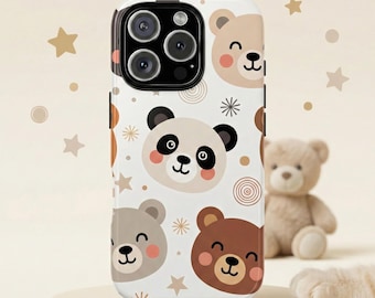 Bear Panda Phone Case, Kawaii Dual-Layer Cover, iPhone, Samsung