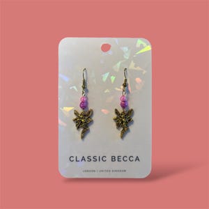 Gold Fairy Drop Earrings with Pink Beads