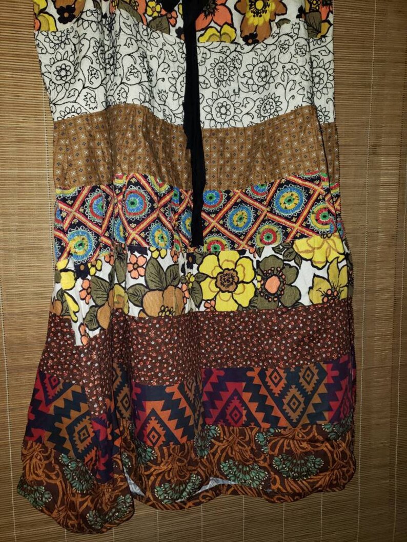 Handmade Upcycled Material Tiered Skirt x-xx large for winter country farm hippie drawstring eco friendly great gift