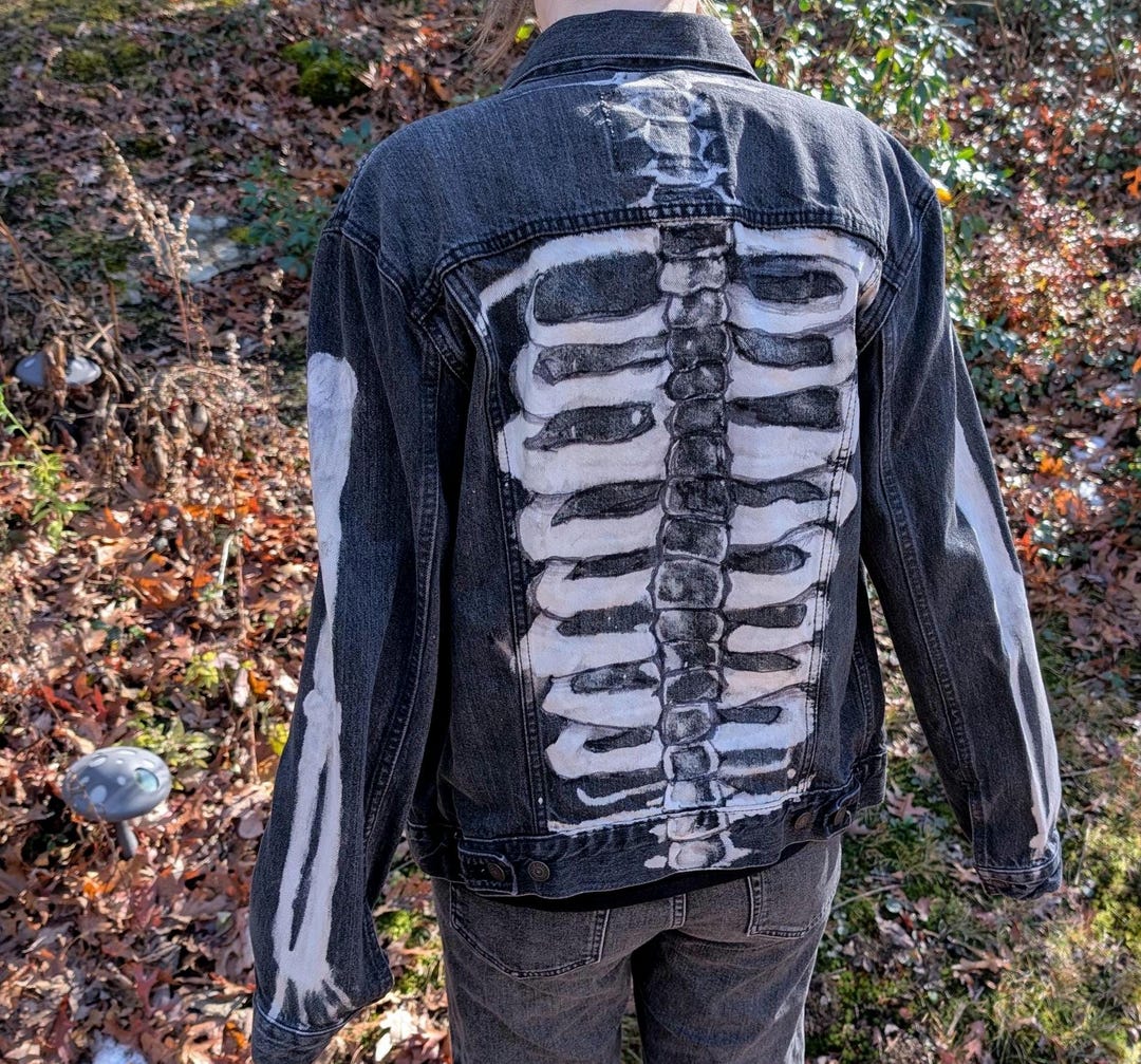 Bleach Art Black Denim Levis Trucker Mens Jacket Medium Cotton Skeleton ...