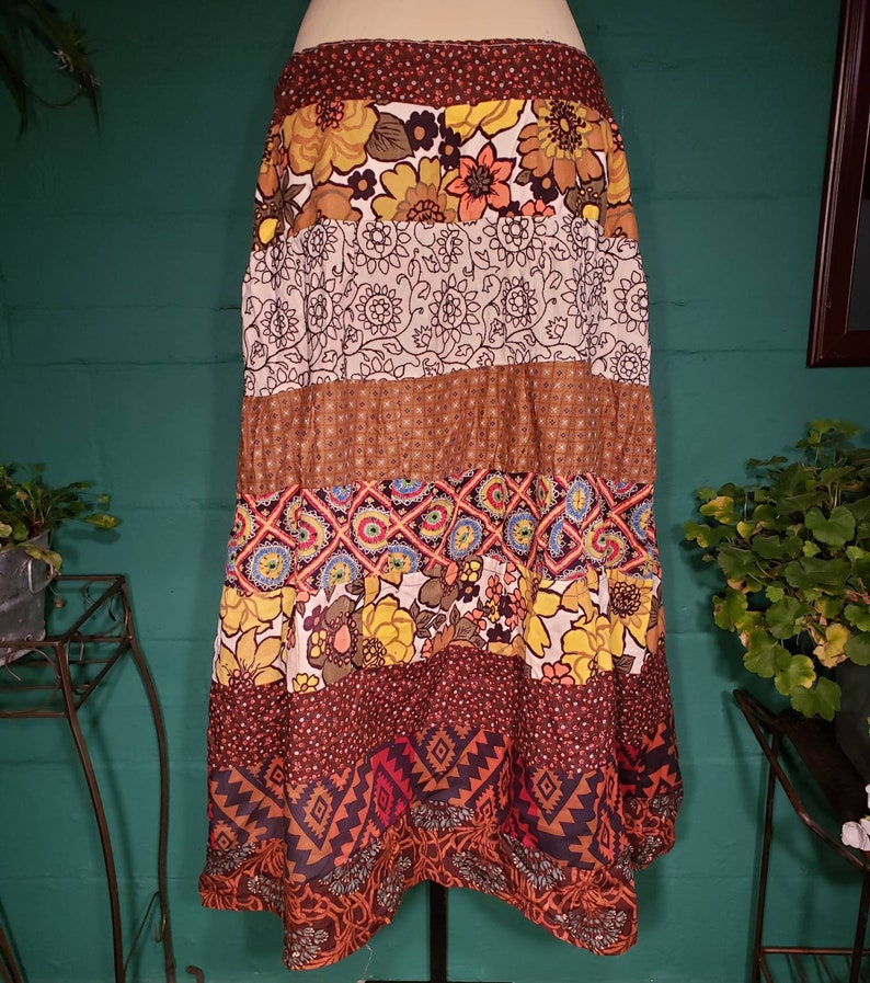 Handmade Upcycled Material Tiered Skirt x-xx large for winter country farm hippie drawstring eco friendly great gift