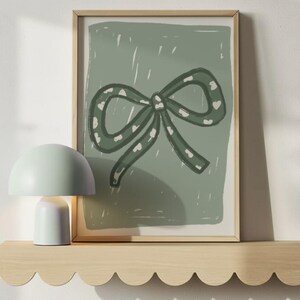 Sage Green Bow Wall Art, Nursery Print Girl, Hand-Drawn Bow Ribbon Poster, Coquette Room Decor, Baby Girl Nursery Art, Digital Download,