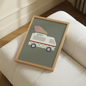 Retro Ice Cream Truck Wall Art, Vintage Mint Green Food Truck Print, Kids Playroom Decor, Nursery Transportation Poster, Digital Download