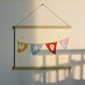 Custom Name Wall Art For Nursery, Colorful Flag Garland Poster, Playroom Sign, Born Baby Gift, Custom Quote Print,