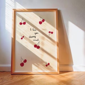 Lámina Infantil Cerezas I Love You Cherry Much, Cuadro Cocina Niños, Decoración Pastel Habitación Bebé, Poster Fruta Divertido, Arte Digital
