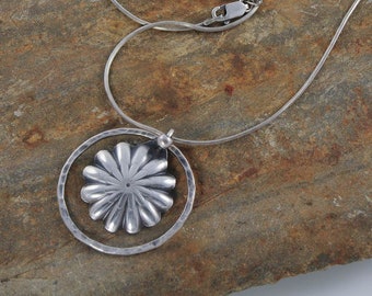 Silver Necklace, Flower Necklace, Eco Friendly Flower Sterling Silver Necklace, Handmade Necklace