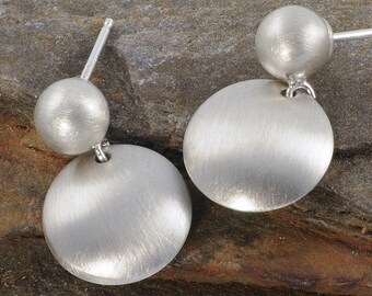 Brushed Post Earrings, Sterling Silver Brushed Disk Post Earrings, Sterling Silver Post Earrings