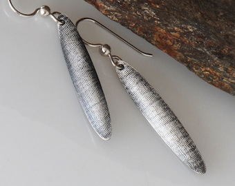 Eco Silver Earrings, Silver and Black Earrings, Dangle Earrings, Recycled Sterling Silver Earrings, Textured Silver Earrings
