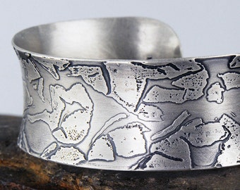 Eco Friendly Sterling Silver Cuff, Etched Sterling Silver Cuff, Recycled Silver Cuff