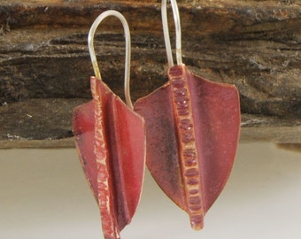 Arrowhead Earrings, Red Copper Earrings, Handmade Earrings, Foldformed Earrings