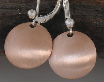 Brushed Rose Gold Earrings, 14K Rose Gold Filled Disk Earrings