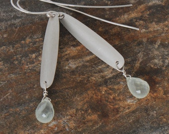 Prehnite Sterling Silver Earrings, Light Green Gemstone Earrings, Eco Friendly Silver Earrings