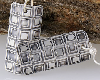 Rectangle Earrings, Squares and Rectangles Earrings, Black and Silver Earrings, Sterling Silver Earrings
