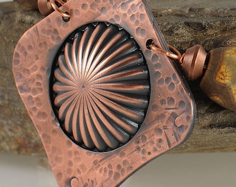 Earthy Necklace, Copper Necklace, Copper Pendant on Leather Cord