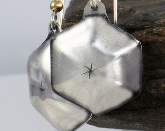 Hexagon Earrings, Star Silver Earrings, Eco Friendly Sterling Silver Earrings, Handmade Sterling Silver Earrings