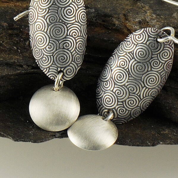 Handmade Artisan Spiral Oval Sterling Silver Earrings