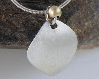 Simple Silver and Gold Necklace, 14K Gold Bead and Sterling Silver Necklace, Mixed Metal Necklace, Brushed Metal Necklace