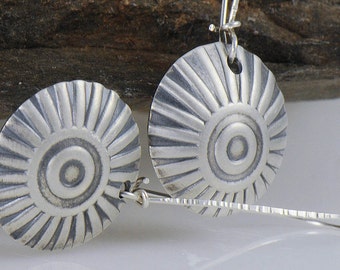Sterling Silver Disk Earrings, Sunburts Earrings, Eco Friendly Silver Earrings