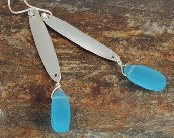 Blue Chalcedony Silver Earrings, Eco Friendly Sterling Silver Earrings, Handmade Earrings, Recycled Silver Earrings