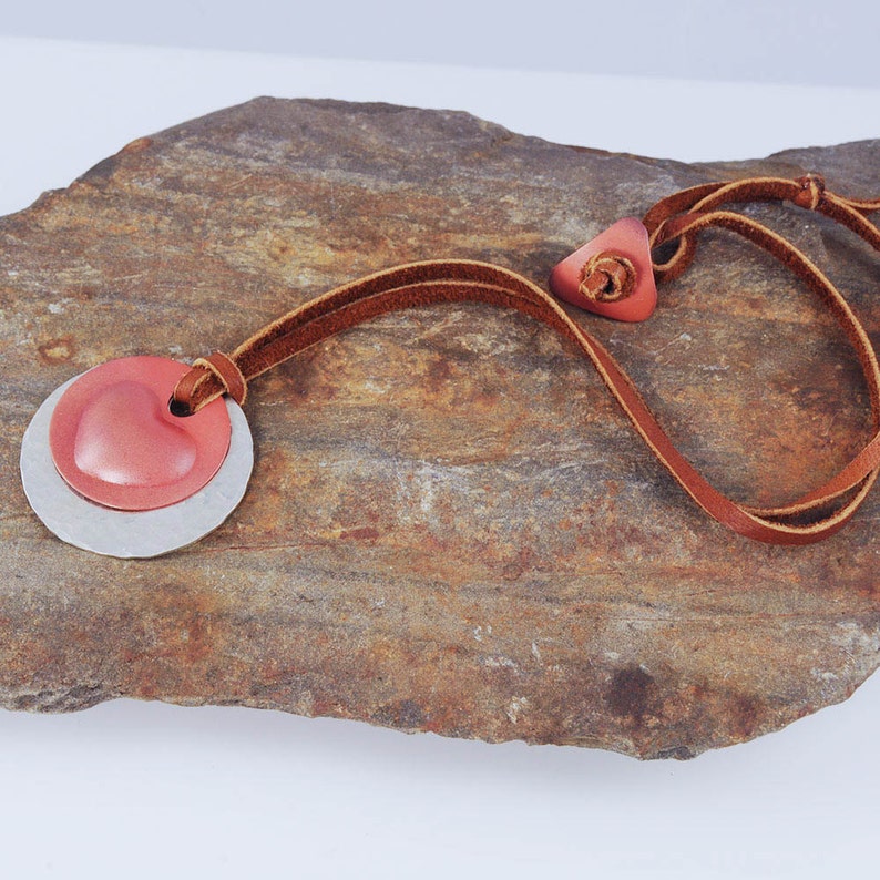 Heart Necklace, Heart Pendant, Mixed Metal Heart Pendant, Leather Cord, Copper and Silver Necklace image 3