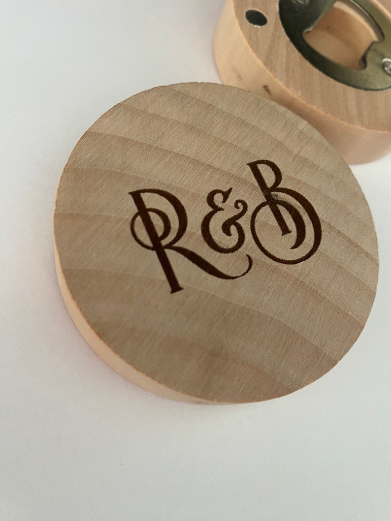 Monogrammed and Individually Packed Wooden Magnetic Bottle Opener Party Favor Wedding Gift Souvenir For Guest,Personalized Wedding Favor Bottle Opener Fridge Magnet