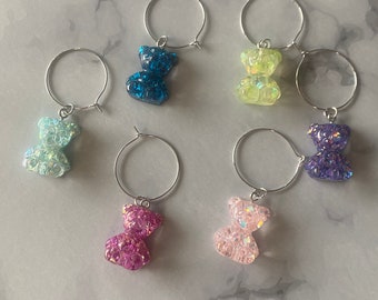 Teddy Bear Charms Wine Glass Charm Set of 6,  Glitter, Drink Marker, Shower, Favour, Party Decor, Bridal shower by Amor To Create