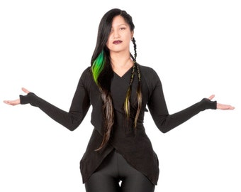 TieMeUp avantgarde knit wrap top, sweater with thumb holes by Plastik Wrap.