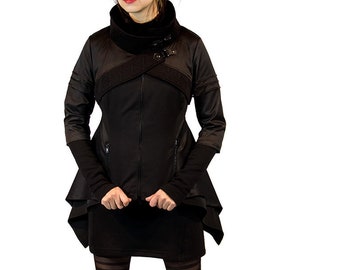 Avantgarde draped  A-line jacket with cowl neckline by Plastik Wrap.