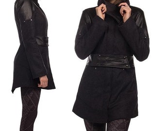 SALE Phoenix, highly tailored avantgarde winter coat with asymmetrical neckline by Plastik wrap.