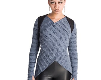 TieMeUp avantgarde knit wrap top, sweater with thumb holes by Plastik Wrap.