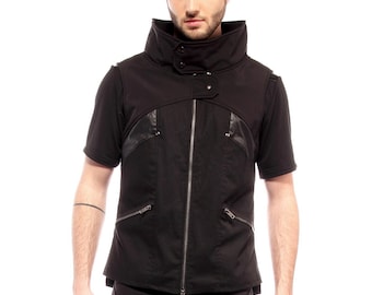 Cyberpunk mens vest with faux leather details by Plastik Wrap.