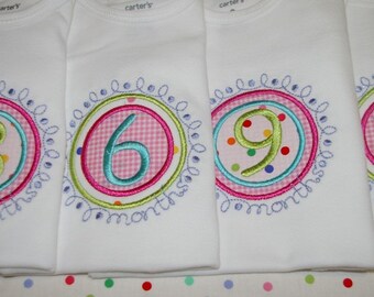 Monthly Milestones Onesie Set, 3,6,9 and 12 months, made to order