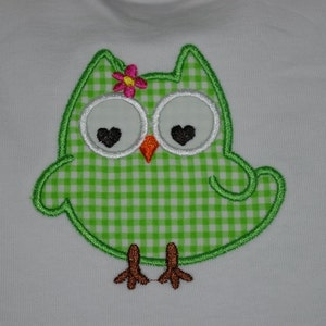 Owl onesie, green gingham, custom, applique, made to order image 1
