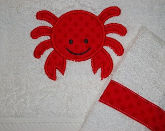 Custom Embroidered, Personalized Towel Set with Happy Crab