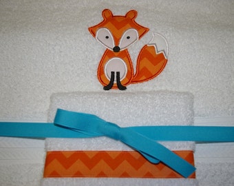 Custom Embroidered, Personalized Towel Set with Orange Chevron Fox