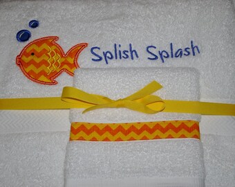 Custom Embroidered, Personalized Towel Set with Chevron Fish